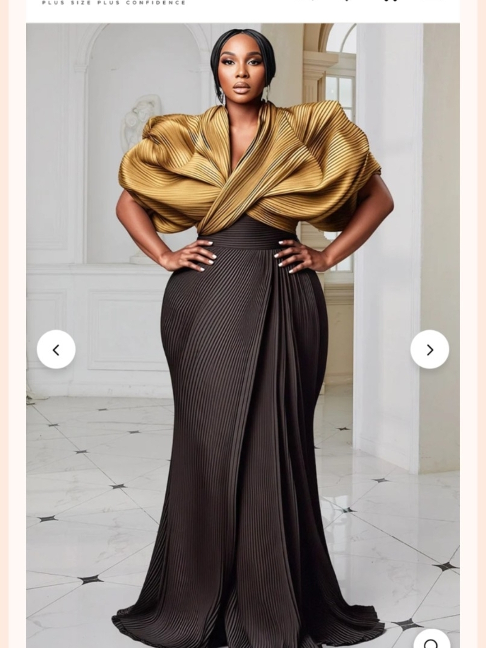Elegant Gold and Black Pleated Evening Gown